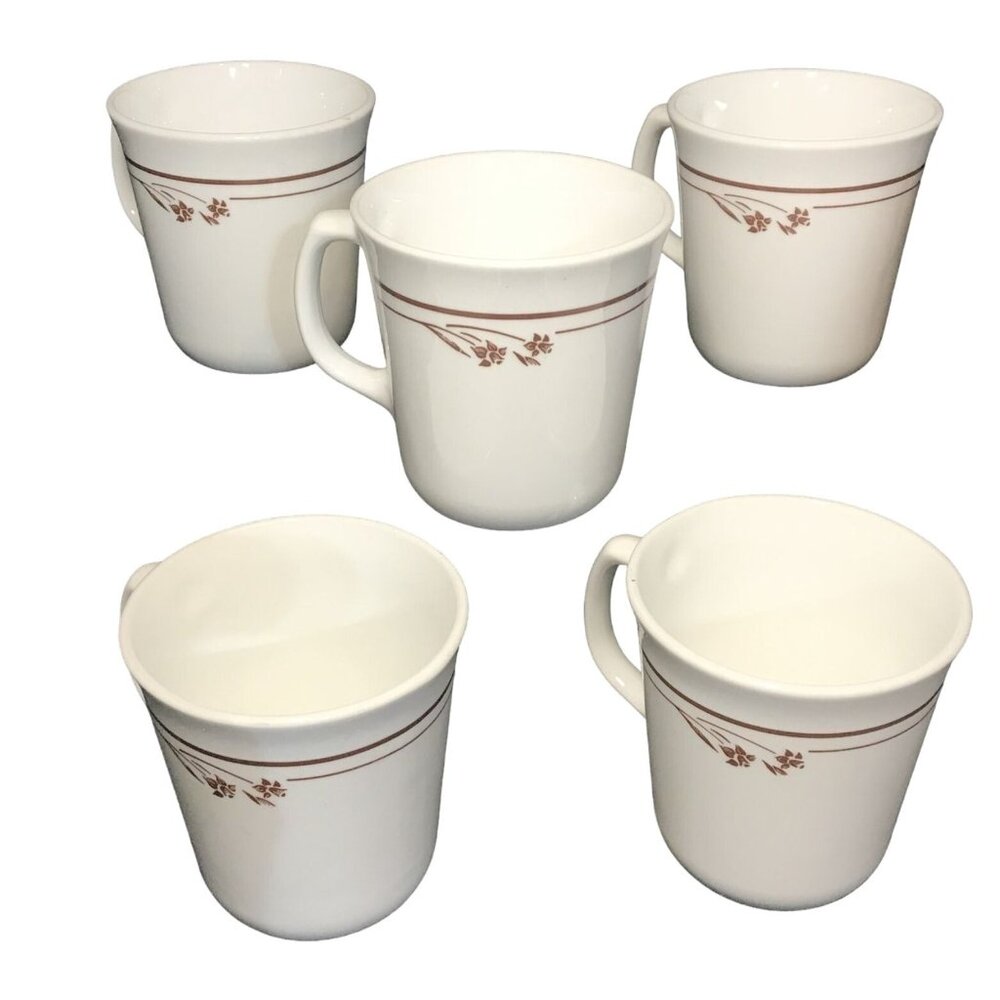Corning Corelle Mugs Melody Brown Floral Coffee Cups Set Of 5 USA